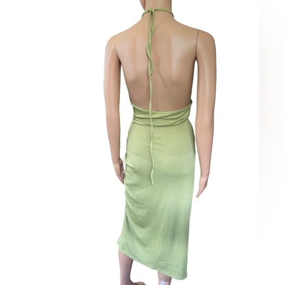 Zaful Green Sexy Sultry Strappy Cutout Beach Vacation Club Ribbed Halter Dress - Picture 5 of 8